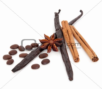 Coffee Vanilla Pods Cinnamon and Star Anise