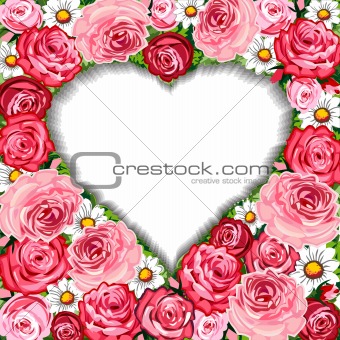 Roses background and heart frame
