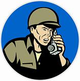 world war two soldier talking radio walkie talkie