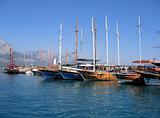Sailing vessels in the harbor of the Turkish city