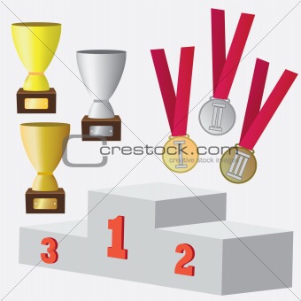 Set of medals and cup for awards.