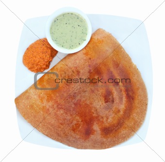 Golden masala dosa with two different chutneys 
