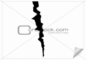 Paper sheet with black ragged crack