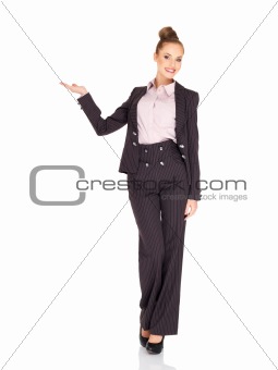 Fullbody business woman smiling isolated