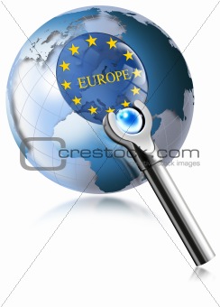 Globe Europe With Magnifying Glass