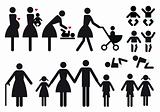 mother and children, vector icon set