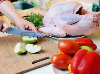 Preparing turkey' stuffing