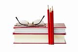 Glasses book pencil isolated