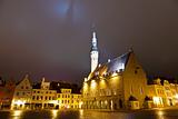 Tallinn Town Hall at Night Casting Shadow in the Sky, Estonia