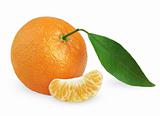 Tangerine with leaf and slice