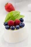 Panna cotta with Berries on white table