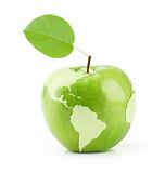 Green Apple with map of the World