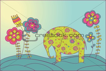 The elephant and  flowers