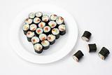 Sushi on a plate in the shape of a heart