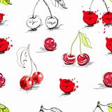 Seamless background with stylized cherry 