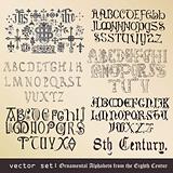 vector set: Ornamental Alphabets, from the Eighth Century