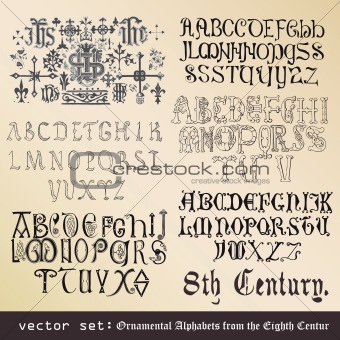 vector set: Ornamental Alphabets, from the Eighth Century