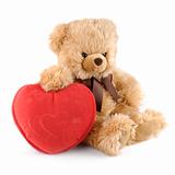 teddy bear with a big red heart isolated on white