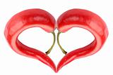 red hot chilli pepper heart isolated on white