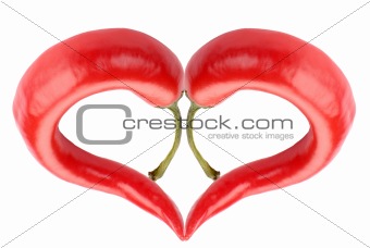 red hot chilli pepper heart isolated on white