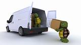 tortoises loading a van
