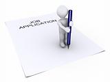 Person holding a pen is on job application paper