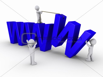 Three people work to set up a website
