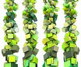 3d render strings of cubes in multiple shades of green