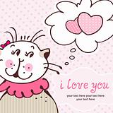 Cat in love on pink card