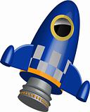 Blue little rocket ship with flames illustration