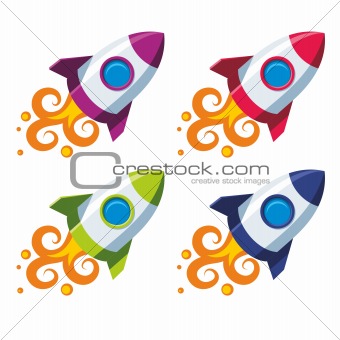 Set of colorful rockets