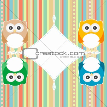 baby owl scrap background. intitation card. vector