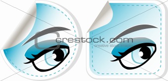 blue girl eyes sticker set. abstract label vector
