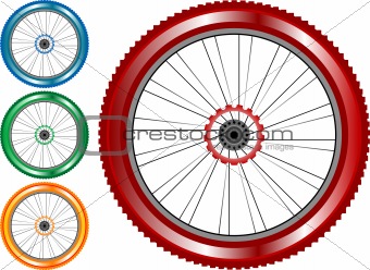 set of colored bike wheel with tire and spokes