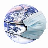 abstract allegory concept with earth and flu mask
