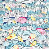 pattern of waves and fish