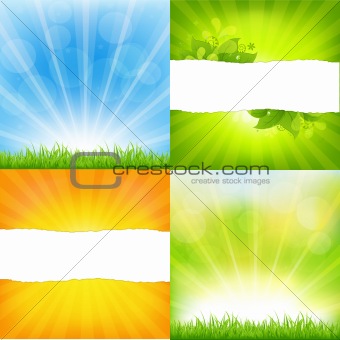 Green And Orange Backgrounds With Sunburst
