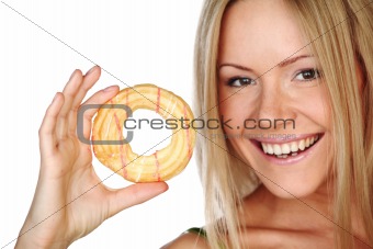 woman eating a cake