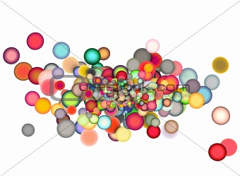 3d render strings of floating balls in multiple colors