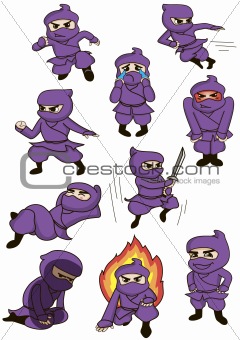 A set of cute cartoon ninja characters in different motions