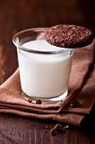 Glass of Milk and Chocolate Cookie