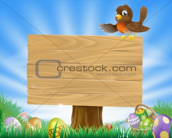 Easter sign with bird and eggs
