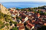 Panorama of Old Pirate Town Omis and Holy Spirit Church, Croatia