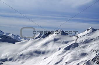 Snowy slopes. Caucasus Mountains.