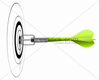 green dart hitting the center of target