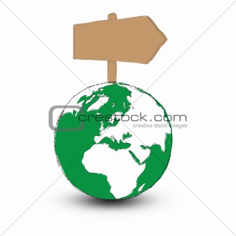 wooden signs with globe 
