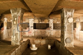 Interior of ancient tomb (Etruscan Necropolis of Cerveteri, Ital