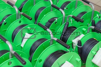 Group of cable reels for new fiber optic installation