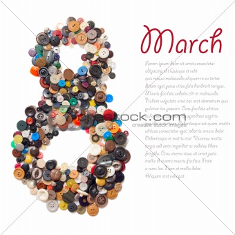 8 March symbol - character "eight" made of buttons