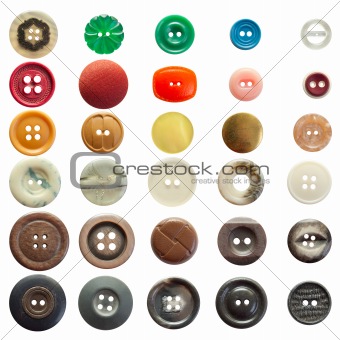 Collection of vintage sewing buttons isolated in white